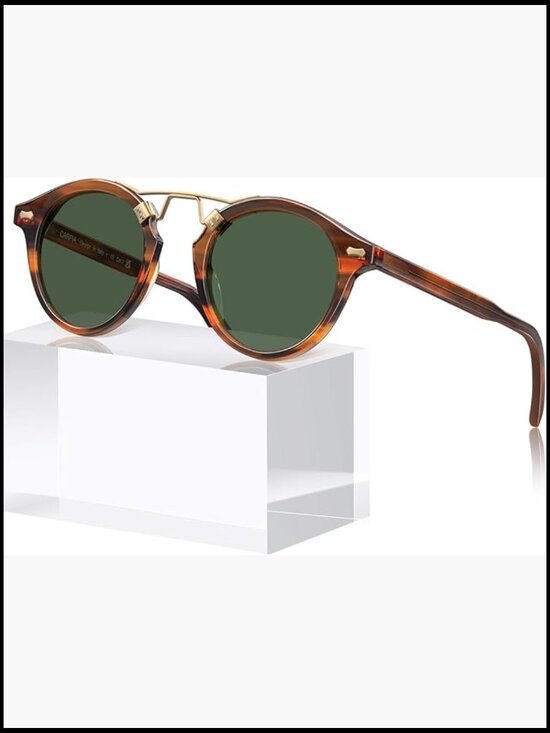Retro Round Double Bridge Polarized Sunglasses Men Acetate  display picture 1